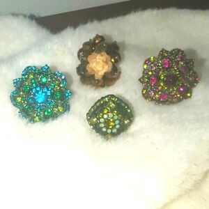 Vintage Colorful Rhinestone Ring Set Of 4